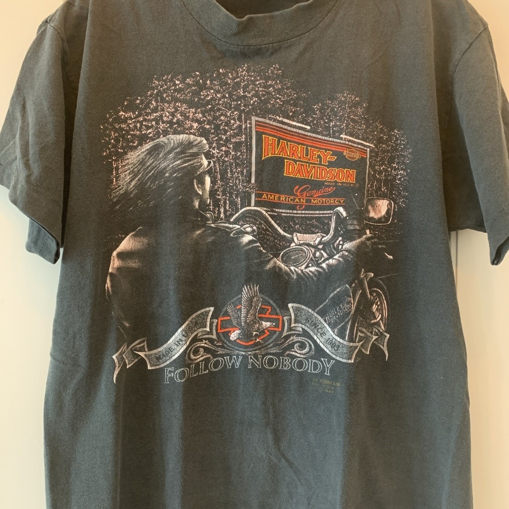 Vtg‎ 3D Emblem Follow Nobody 1989 Harley Davidson Black Med T Shirt